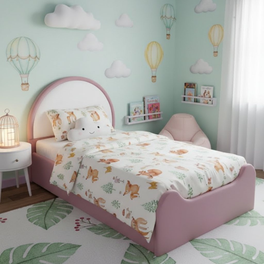 Kids Handmade Rosie Arch Plush Velvet Bed Frame with Ottoman Storage – Stylish & Functional