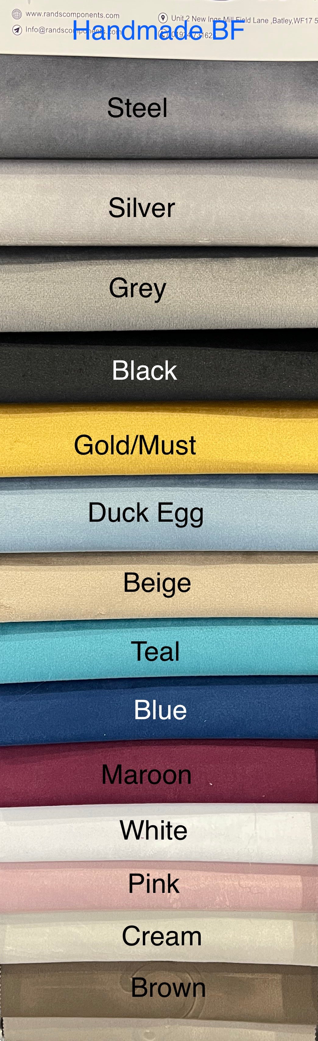 Color swatches labeled with various color names on a white background