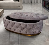 Handmade Opulent Oval Shaped fully Upholstered Storage Ottoman Box