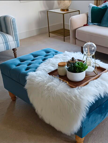 Alicante Handmade Plush Velvet Luxurious Finish Footstool and Coffee Table
