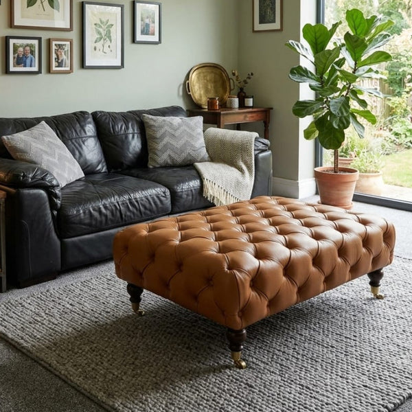 Buckingham Chesterfield Ottoman – Luxury Organic Leather Coffee Table
