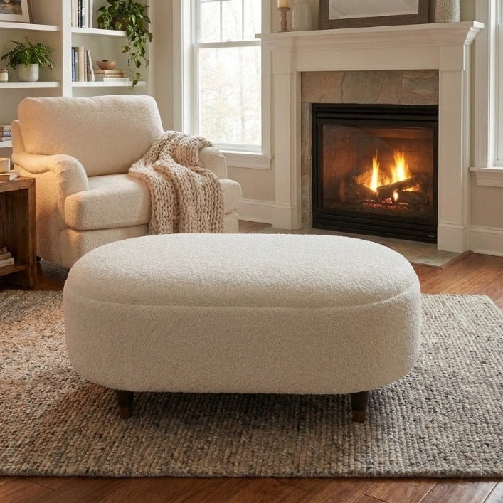 Cloud Royale Bouclé Footstool Handcrafted Luxury Teddy Footstool