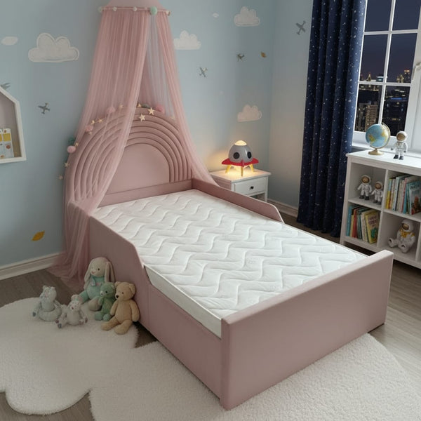 Kids Amelia Dreams Plush Velvet Bed Frame Upholstered Bed with Ottoman Storage