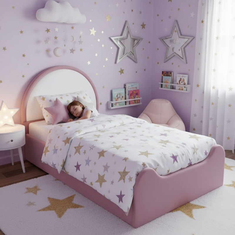 Kids Handmade Rosie Arch Plush Velvet Bed Frame Upholstered Bed with Ottoman Storage
