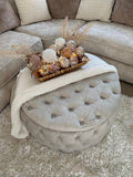 Handmade Bliss Bloom Fully Upholstered Round Storage Ottoman Box